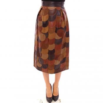 Dolce & Gabbana Brown Patchwork Leather Straight Skirt - IT38|XS, Midi Skirts, female, Multicolor, Size: 2XS Elegant Leather Patchwork Skirt