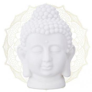 Juego de 4 Figuras Decorativas Cabeza de Buda en Plástico, 17x12x10 cm, Decoración Zen para Hogar y Estudio de Yoga, Feng Shui, Color Blanco