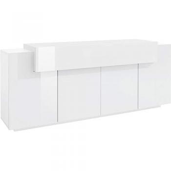 Aparador moderno blanco 200cm con 4 compartimentos y diseño sin tiradores, Doble profundidad (B/T/H: 200x45x85,6cm)