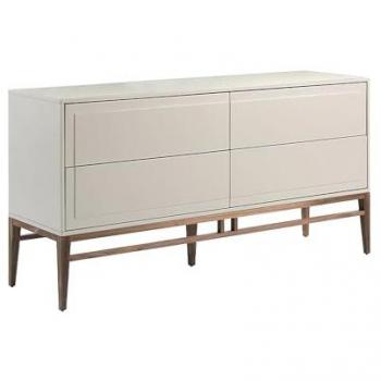 Aparador moderno gris con patas de nogal - 160 x 45 x 80 cm - Madera DM lacada y chapa de nogal