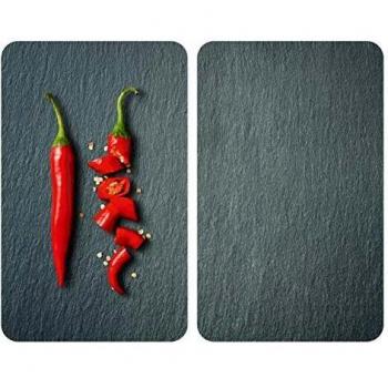 WENKO Placas cobertoras de vidrio universales Cayenne 2 unidades - Cubierta de cocina, juego de 2 piezas, para todos los tipos de cocinas, Vidrio endurecido, 30 x 1.8-5.5 x 52 cm, Multicolor