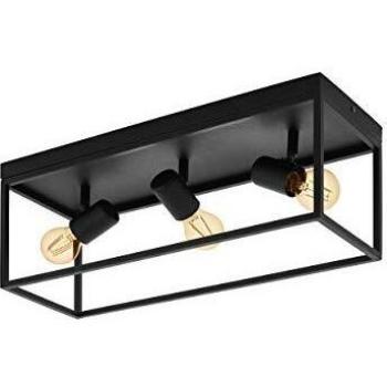 Lámpara de techo Silentina 3 luces, 54x18 cm, diseño industrial, acabado negro, casquillo E27