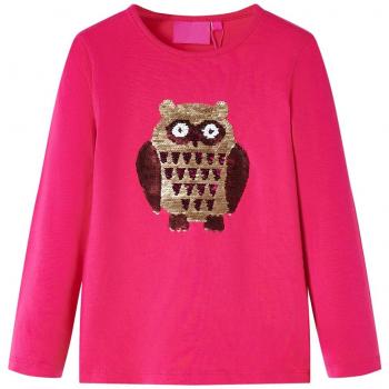 Camiseta de Niños Manga Larga con Estampado de Búho Ropa Infantil Rosa Chillón
