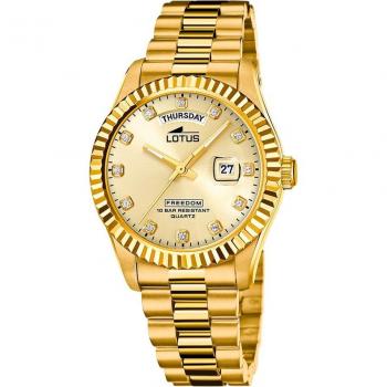 Lotus Freedom Collection Gold Stainless Steel Men's Day Date Wristwatch 18857/5