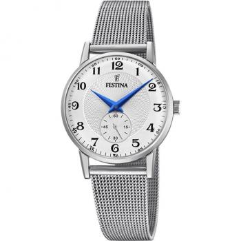 Reloj Festina Retro F20572/1 para Mujer, Esfera Plateada, Acero Clásico, Color Plata