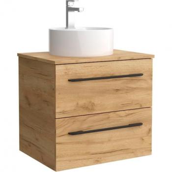 Mueble de baño Salgar Morai 60 cm con 2 cajones, acabado en roble, tirador negro y lavabo sobre encimera