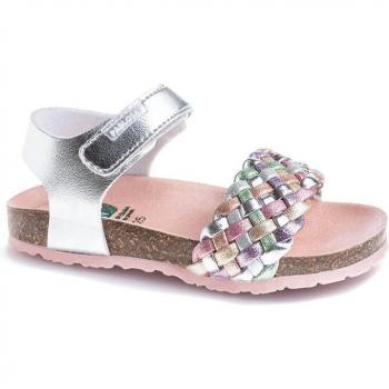 Pablosky - Sandalias de niña de materiales reciclados con cierre adherente, modelo Plata 241429450-LAMINADO PLATA