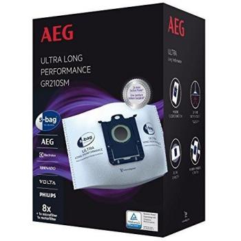 AEG GR210SM S-bag® Ultra Long Performance - Pack de 8 bolsas para aspiradora con filtro motor y microfiltro, capacidad de 5 litros