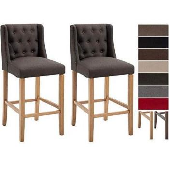 Set de 2 Taburetes Altos Cassandra en Tela Gris Oscuro y Estructura Antigua Clara con Respaldo y Reposapiés