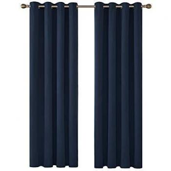 Deconovo Cortinas Salon Modernas 2 Piezas Opacas Habitacion con Ojales 117x214cm Azul Marino