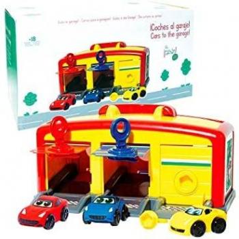 Tachan - Garaje De Coches De Carreras con 3 Coches De Carreras De Colores, 3 Puertas con Llave para Los Coches, Llaves con Formas Geométricas, Niños A Partir De 1 Año