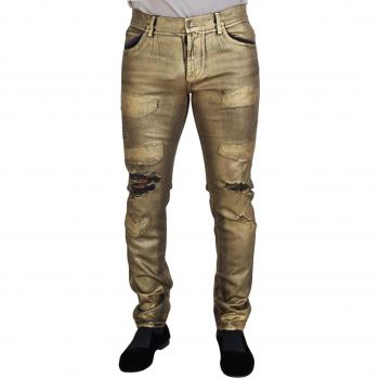 Dolce & Gabbana Gold Cotton Tattered Skinny Denim Jeans - IT50 | L