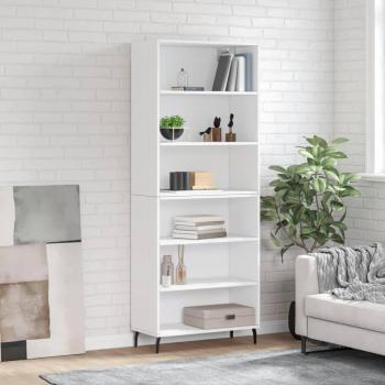 Aparador alto de madera de ingeniería blanco 69,5x32,5x180 cm con 3 estantes, mueble de almacenaje para salón, buffet y armario auxiliar