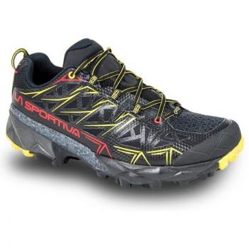 La Sportiva Akyra GTX Zapatillas de Trail Running para Hombre con membrana Gore-Tex, diseño negro, suela Vibram, amortiguación adecuada para terrenos técnicos y protección en la parte delantera