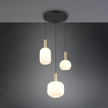 Lámpara Colgante Diva de 3 Luces en Color Latón, Opal, Cristal y Metal