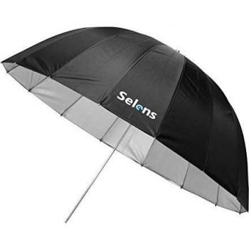 Selens 105cm 16 Varillas Paraguas Profesional Reflectante Parabólico Difusor Photography Umbrella para Fotografía Estudio Fotográfico Iluminación, 38cm Profundidad - Color Negro/Plata