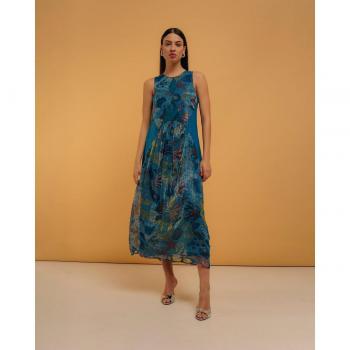 Vestido Midi Tejido Lurex Azul Estampado Marino