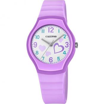 Reloj Calypso Junior Collection K5806/3 Unisex Esfera Blanca Correa de Caucho Lila