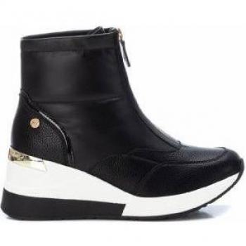 Xti - Botines de Mujer con Cuña Deportivos Negros, Cierre de Cremallera Central, Altura de Cuña 6cm