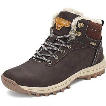 Botines Impermeables Hombre Mujer Botas de Nieve Botines Zapatos Senderismo Impermeables Deportes Trekking Zapatos Fur Forro Aire Libre Boots Mishansha Marrón 41 EU