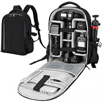Mochila para Cámara Bolsa Impermeable para Cámara Estuche a Prueba de Golpes 12.6 × 6 × 18 Pulgadas para Cámaras DSLR SLR Negro Grande