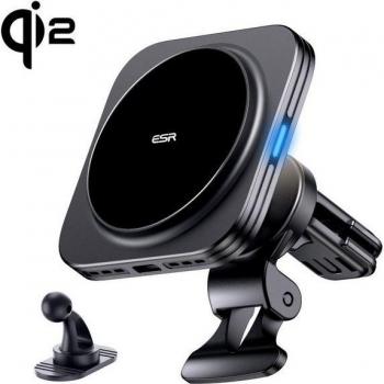 Cargador Inalámbrico Magnético ESR HaloLock Qi2 para Coche - Soporte y Carga Rápida 15W - Compatible con iPhone 12/13/14/15/16/17 - Negro