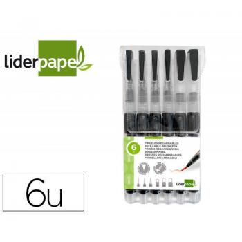 Set de Pinceles Recargables Liderpapel para Acuarela con Depósito, Surtido de 6 Grosores Distintos