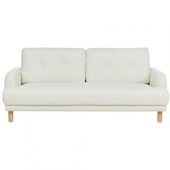Sofá 3 Plazas Retro Tapizado en Tela Blanco Crema con Patas de Madera y Asiento Grueso Tuve