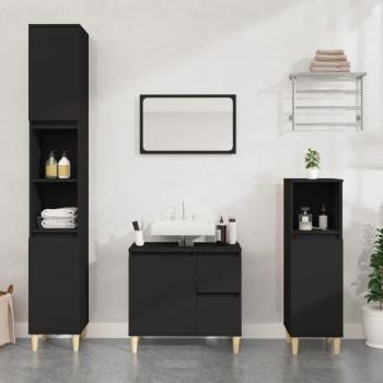 Set de muebles de baño 3 piezas madera contrachapada negro vidaXL