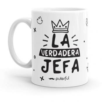 Taza Minimalista La Verdadera Jefa - Original y Resistente al Microondas y Lavavajillas