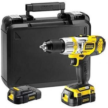 STANLEY FMC520LB-QW - Taladro percutor 14,4V y 1,5Ah. 2 baterías y cargador 30 mins. 2 velocidades mecánicas. Reversible y electrónico. 0-350rpm y 0-1400rpm. 23800 ipm. Portabrocas metálico 1 anilla 13mm con bloqueo automático del eje. 40Nm de fuerza