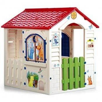 Chicos - Country Cottage Casita Infantil de Exterior e Interior | Fabricada en plástico Resistente y Duradero | Color Beige con tejado Rojo | Medidas 84 x 103 x 104 cm