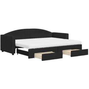 Sofá Cama Nido con Cajones Negro 80x200 cm en Tela