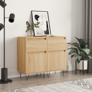 Aparadores de Madera de Ingeniería VidaXL, Set de 2 Unidades, Color Roble Sonoma, Dimensiones: 40x35x70 cm, Mueble de Almacenaje para Salón con Puertas y Cajón,