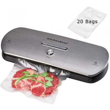 KitchenBoss Envasadora al Vacio Domestica, Maquina al Vacio de Alimentos para Alimentos Secos y Húmedos Preservación Sistema de Sellado Automático por Vacío, con 5 Bolsas envasado al vacío
