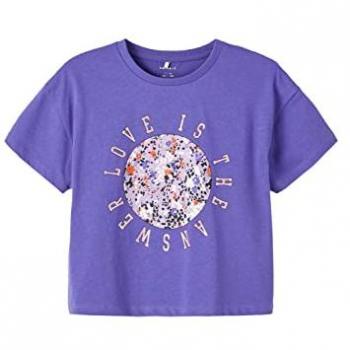 Camiseta de Manga Corta NKFBOLETTE SS LOOSE para Niña, color corallitas moradas, talla 122 cm-128 cm