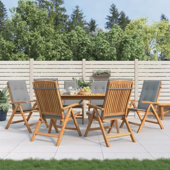 Reclining Teak Garden Chairs with Cushions - Set of 6
