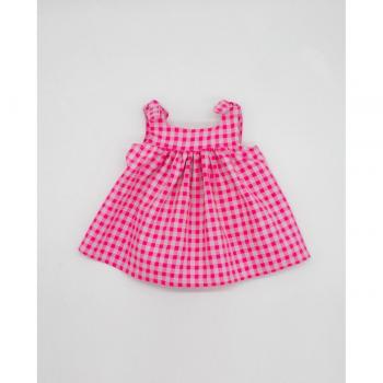 Vestido de bebé niña con estampado vichy en tonos fluor y lazada en tirantes