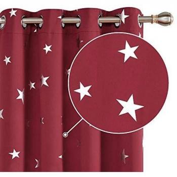 Deconovo Cortinas Dormitorio Moderno Blackout Curtain Suave para Ventanas de Habitación Juvenil Infantiles Estrellas Plateada 117 x 183 cm Rojo Oscuro
