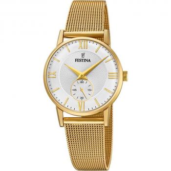 Reloj Festina Retro F20573/2 de Mujer con Esfera Plateada y Correa de Acero Dorado