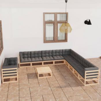 12-Piece Garden Lounge Set with Cushions Solid Pine Wood