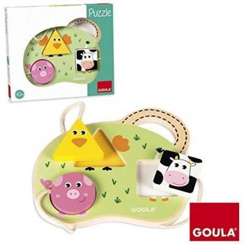 Goula - Puzle 3 animales granja - Encajable de madera para bebés a partir de 10 meses