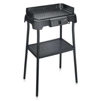 Barbacoa eléctrica Severin con patas 2000W, superficie de cocción de aluminio 39x23 cm, control de temperatura 40-220°C, color negro