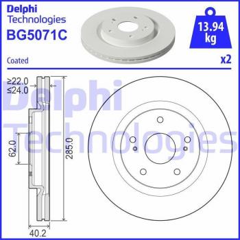 Disco de freno DELPHI BG5071C, ventilado, 2 piezas