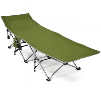 Costway Folding Camping Cot with Side Pocket - Green