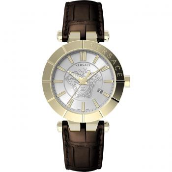 Versace V-Race Restyling Leather Date Watch Gray Male Size: ONE SIZE