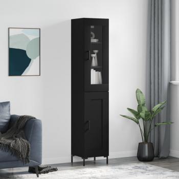 Aparador alto de madera contrachapada negro 34,5x34x180 cm con 1 puerta de madera, mueble de almacenaje para salón, buffet y armario auxiliar