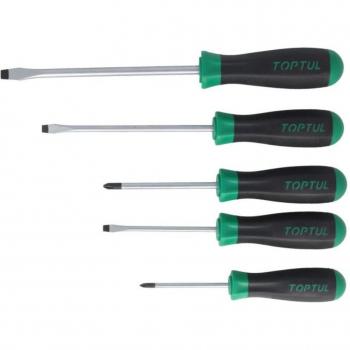 Kit de atornilladores TOPTUL GAAE0504, incluye 5 destornilladores plásticos ranurados y un destornillador estrella (PH) en tamaños 5.5, 6.5, 8