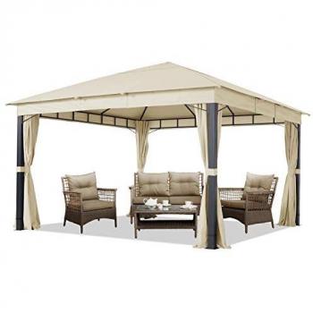 Cenador de jardín 4x4 m ALU Premium con lona de techo impermeable de aprox. 220g/m² y 4 partes laterales, color champán, perfil aproximado de 9x9 cm