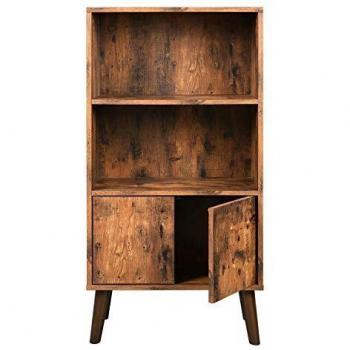Aparador Rústico con Estantería de 3 Niveles y Puertas, para Libros, Fotos, Decoraciones, Estilo Moderno, Marrón